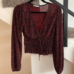 Zara Pleated Long Sleeve Blouse Tie Front